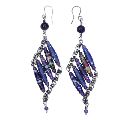 Handcrafted Amethyst and Recycled Paper Earrings