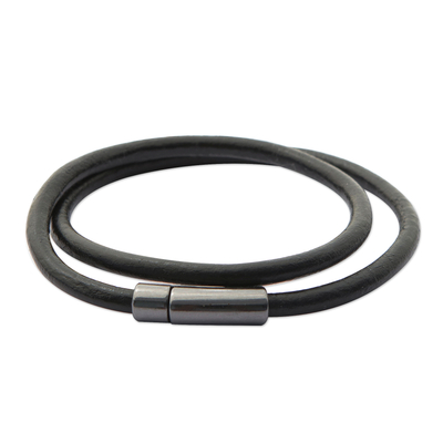 Brazilian Black & Graphite Leather Cord Wrap Bracelet
