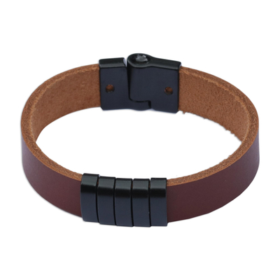 Modern Brown & Black Leather Wristband Bracelet from Brazil