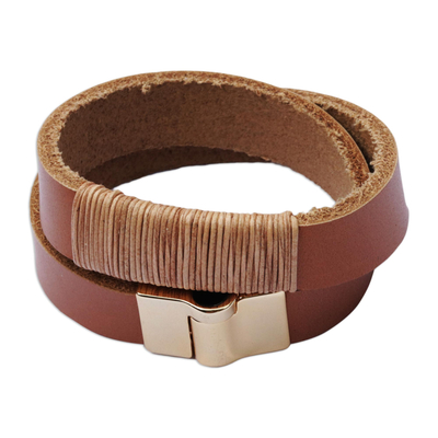 Brazilian Leather Wrap Bracelet in Saddle Brown