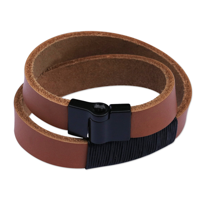 Brown Leather Wrap Bracelet with Magnetic Clasp