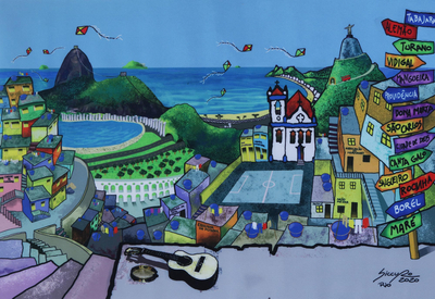 Naif Rio de Janeiro Favela Landscape Giclee Print on Canvas