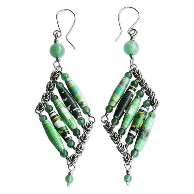 Green Quartz and Recycled Paper Eco-Friendly Earrings