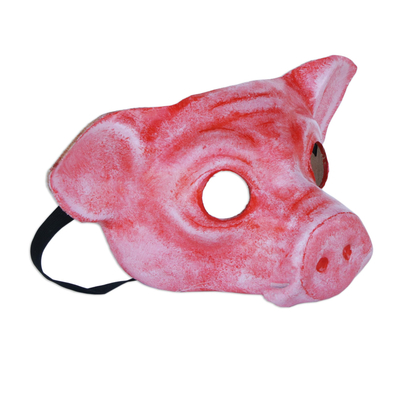 Painted Leather Pig Mask from Brazil