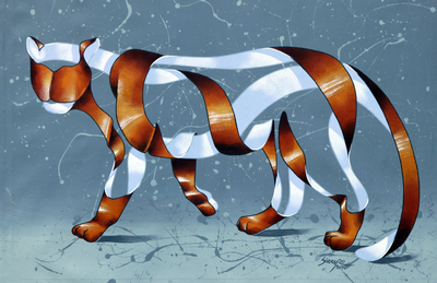 Ricardo Siccuro Signature Surreal Tiger Painting from Brazil