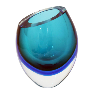 8 Inch Murano Inspired Handblown Turquoise Art Glass Vase