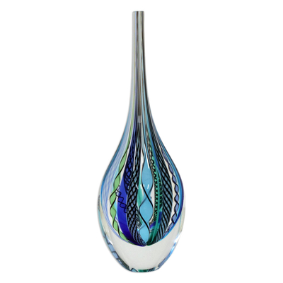 Collectible Handblown 18 Inch Murano Inspired Art Glass Vase