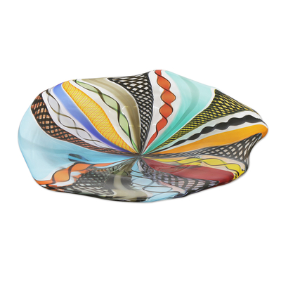 Colorful Abstract Hand Blown Circular Art Glass Centerpiece