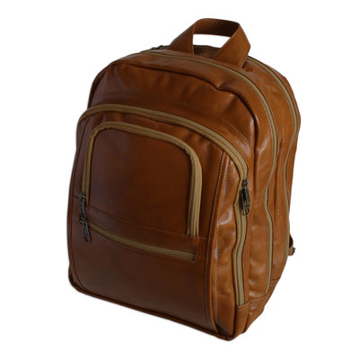 Caramel and Beige Leather Padded Backpack from Brazil