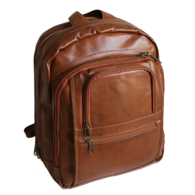 Spice Brown and Orange Leather Padded Backpack from Brazil