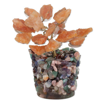 Calcite and Multi-Gemstone Tree Sculpture from Brazil