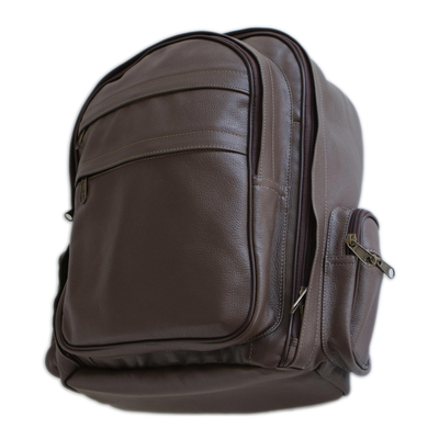 Matte Coffee Brown Leather Padded Backpack from Brazil