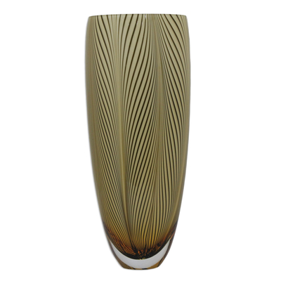 Black and Amber Handblown Murano Inspired Art Glass Vase
