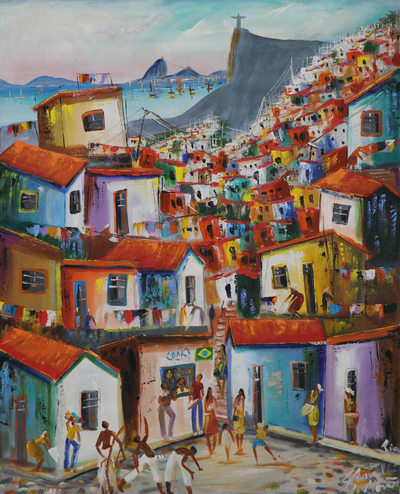 Unstretched Impressionist Favela Painting in Acrylic