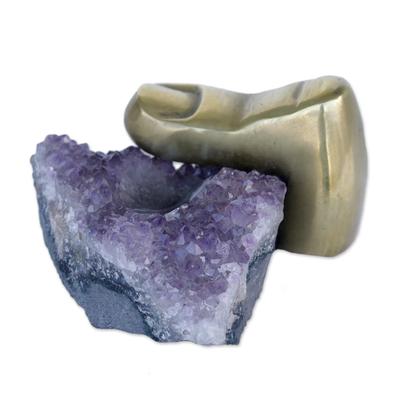 Surreal Amethyst and Bronze Thumb Ring Holder from Brazil