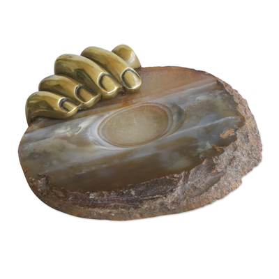 Surrealist Agate and Bronze Soap Dish from Brazil