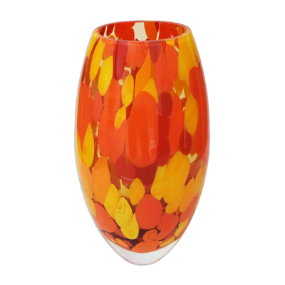 Unique Murano Inspired Glass Vase In Yellows and Orange