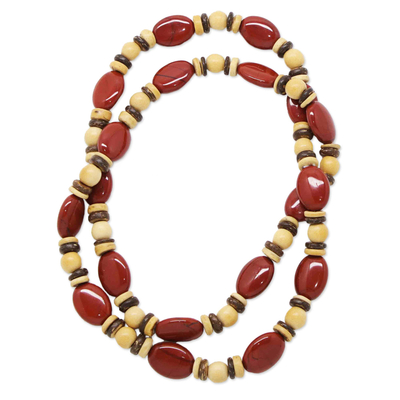Long Beaded Necklace with Jasper