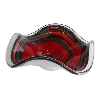 Red and Black Striped Centerpiece in Brazilian Art Glass