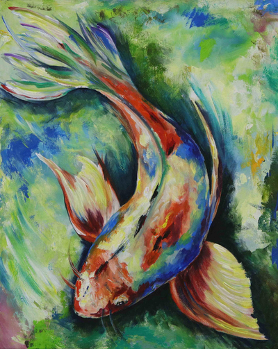 Impressionist Painting of a Carp in a Pond from Brazil