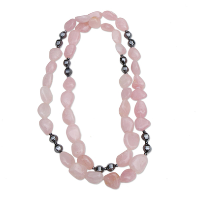 Rose Quartz and Hematite Beaded Necklace from Brazil