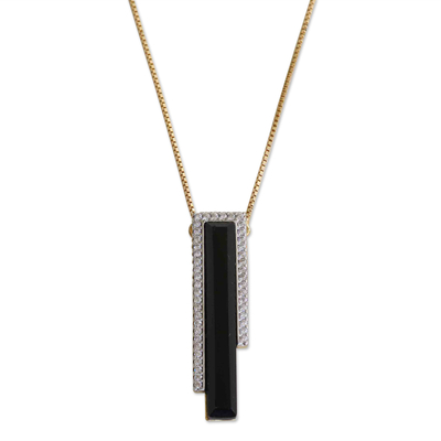 Onyx and Cubic Zirconia Pendant Necklace with 18K Gold