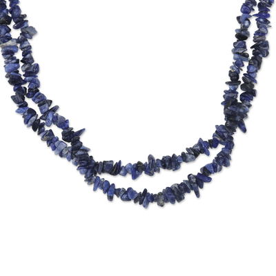 Blue Sodalite Beaded Strand Long Necklace from Brazil