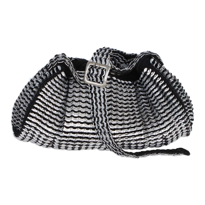 Aluminum Pop Top and Black Cord Crocheted Shoulder Bag
