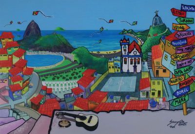 Naif Colorful Rio Favela Landscape Giclee Print on Canvas
