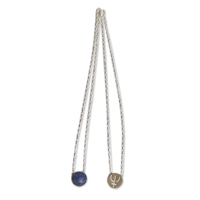 Sodalite Sterling Silver Pisces Sign Double Pendant Necklace