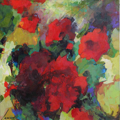 Stretched Brazilian Still Life with Dazzling Red Flowers