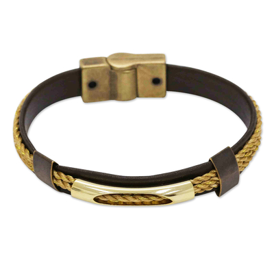 Rustic Leather Bracelet with 18k Gold-Plated Pendant