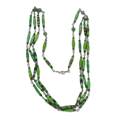 Green Quartz and Recycled Paper Eco-Friendly Link Necklace