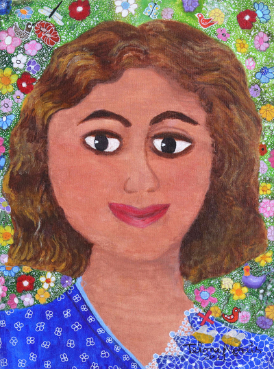 Original Naif Painting of Serene Young Woman
