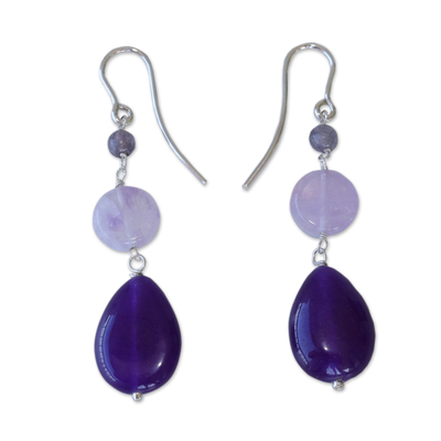 Brazilian Deep Purple Quartz & Amethyst Dangle Earrings