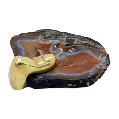 Artisan Crafted Agate and Bronze Sculpture