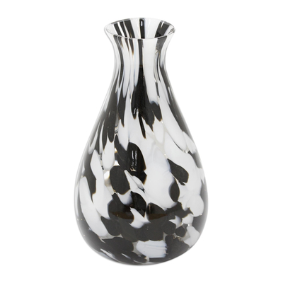 Hand-Blown Murano-Style Black and White Art Glass Vase