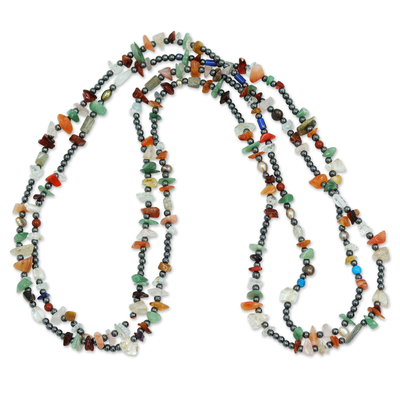 Multi-gemstone Long Beaded Necklace Handcrafted in Brazil