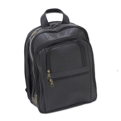 Black Leather Backpack with Adjustable Straps