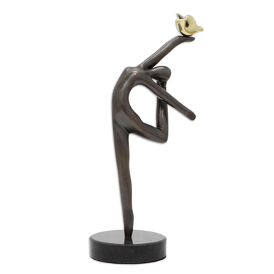 Bronze Female Dancer Sculpture with Golden Dove from Brazil