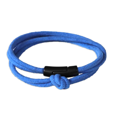Blue Suede Wrap Bracelet with Knot and Double Strands