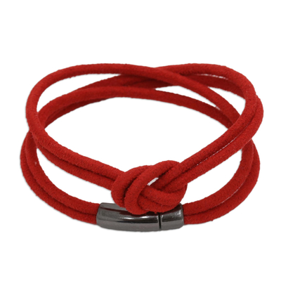 Red Suede Wrap Bracelet with Celtic Knot and Double Strands