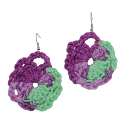 Mint Cotton Dangle Earrings with Crocheted Design