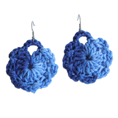 Indigo Cotton Dangle Earrings with Crocheted Design