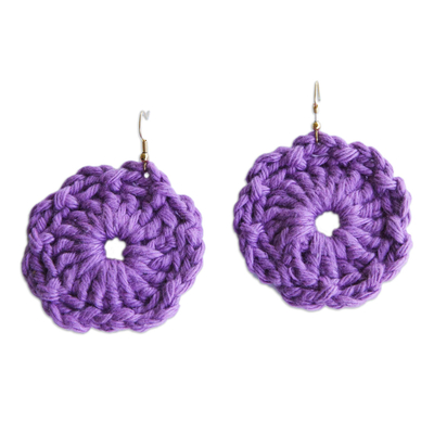 Floral Cotton Dangle Earrings with Wisteria Crocheted Design