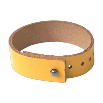 Leather Wristband Bracelet in Honey with Button Clasp