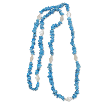 Handcrafted Long Beaded Necklace with Cultured Pearls