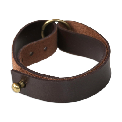 Brown Eco-Leather Wristband Bracelet Made from Rubberwood