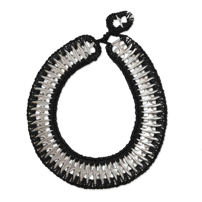 Black Crocheted Aluminium Soda Pop-Top Statement Necklace
