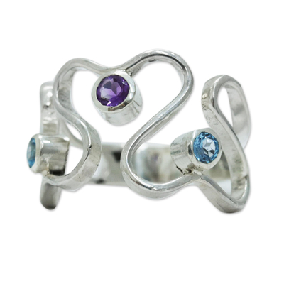 Romantic Sterling Silver Cocktail Ring with Gemstones